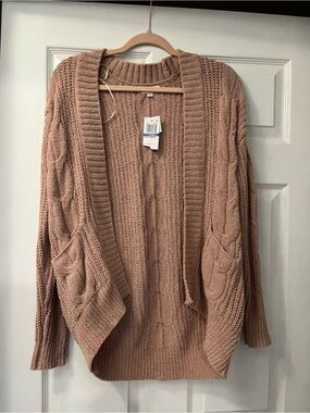 Ultra Flirt Blush Cable Knit Open-Front Cardigan